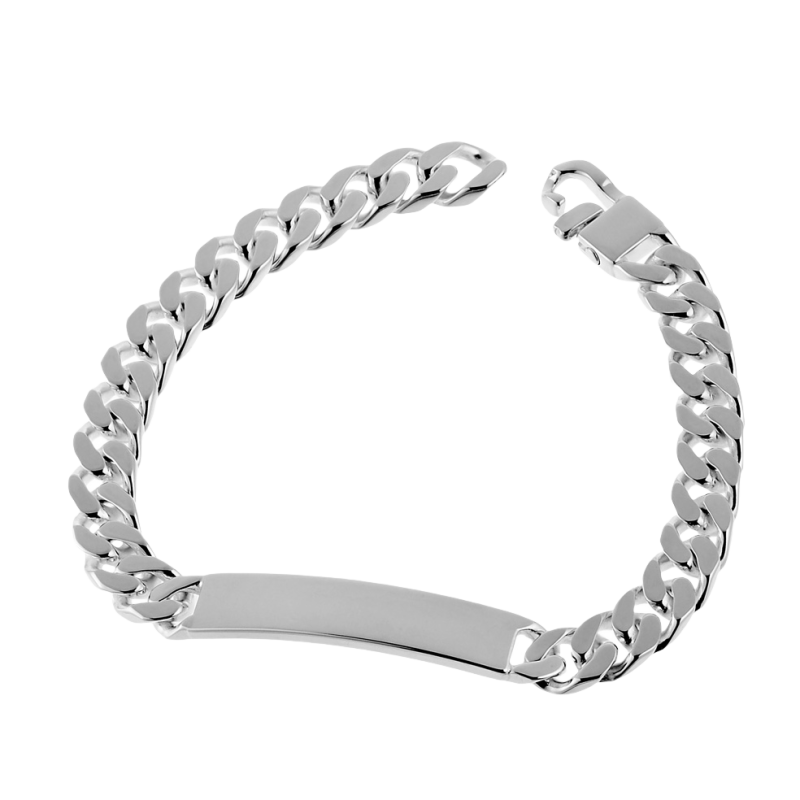 Identité en argent , plaque rectangle 8 mm et maille gourmette