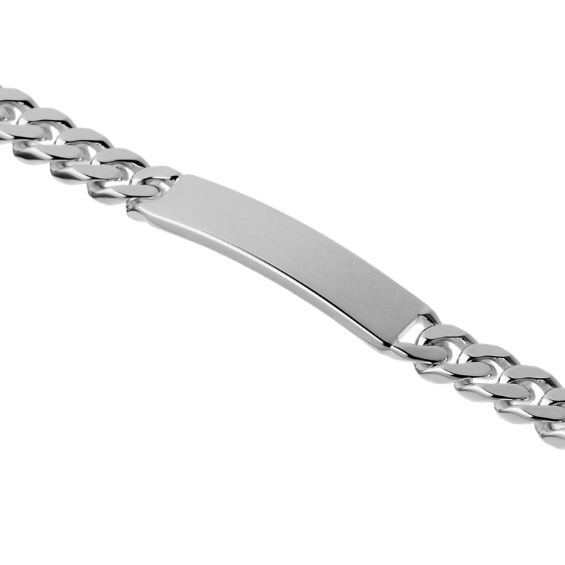 Identité en argent , plaque rectangle 8 mm et maille gourmette