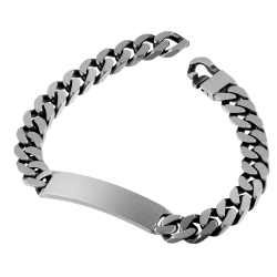 Identité en argent noirci, plaque rectangle 9 mm et maille gourmette