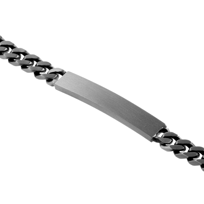 Identité en argent vieilli, plaque rectangle 6.4 mm,  maille gourmette
