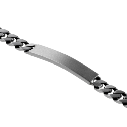 Identité en argent vieilli, plaque rectangle 7 mm et maille gourmette