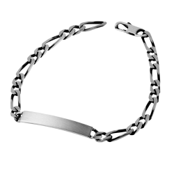 Identité en argent vieilli, plaque rectangle 5 mm et maille cheval alternée 1-2