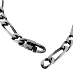Identité en argent vieilli, plaque rectangle 6,5 mm et maille cheval alternée 1-2
