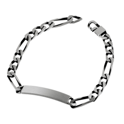 Identité en argent vielli, plaque rectangle 6 mm et maille cheval alternée 1-3