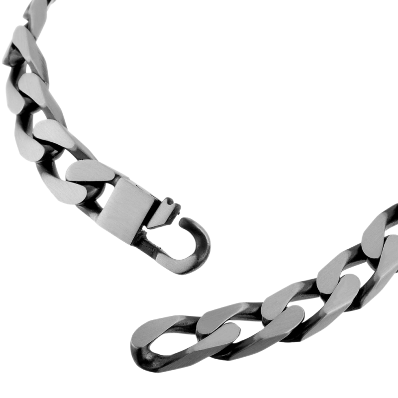 Identité en argent vielli, plaque rectangle 7 mm et maille cheval resserrée