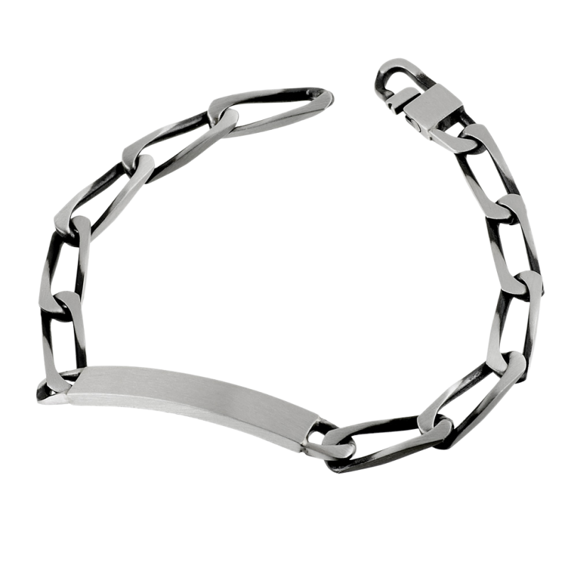 Identité en argent vieilli plaque rectangle 7 mm et maille cheval