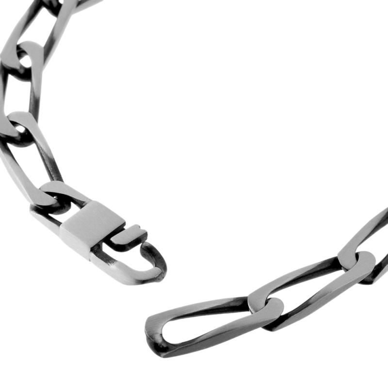 Identité en argent vieilli plaque rectangle 7 mm et maille cheval