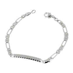 Identité en argent, plaque rectangle diamantée 4 mm et maille cheval barrette  1-2