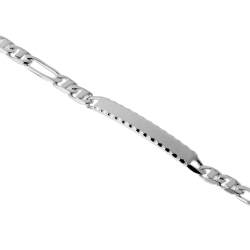 Identité en argent, plaque rectangle diamantée 4 mm et maille cheval barrette  1-2