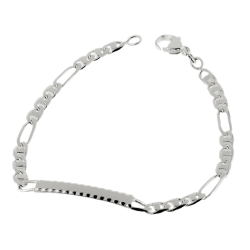 Identité en argent, plaque rectangle diamantée 4 mm et maille cheval barrette  1-3