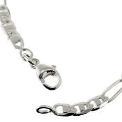Identité en argent, plaque rectangle diamantée 4 mm et maille cheval barrette  1-3