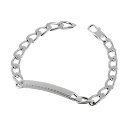 Identité en argent, plaque rectangle diamantée 5 mm et maille cheval resserrée