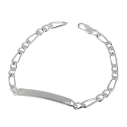 Identité en argent, plaque rectangle diamantée soleil 5 mm et maille cheval alternée 1-2