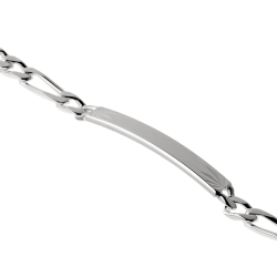 Identité en argent, plaque rectangle diamantée soleil 5 mm et maille cheval alternée 1-2
