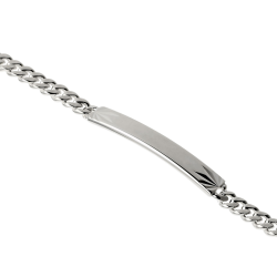 Identité en argent, plaque rectangle diamantée soleil 5 mm et maille gourmette