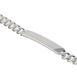 Identité en argent, plaque rectangle diamantée 6,4 mm et maille gourmette