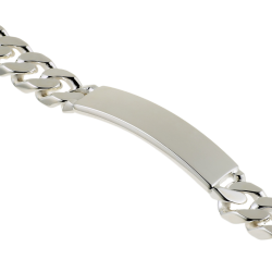 Identité en argent, plaque 11 mm et maille gourmette