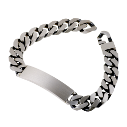 Identité en argent noirci, plaque 11 mm et maille gourmette