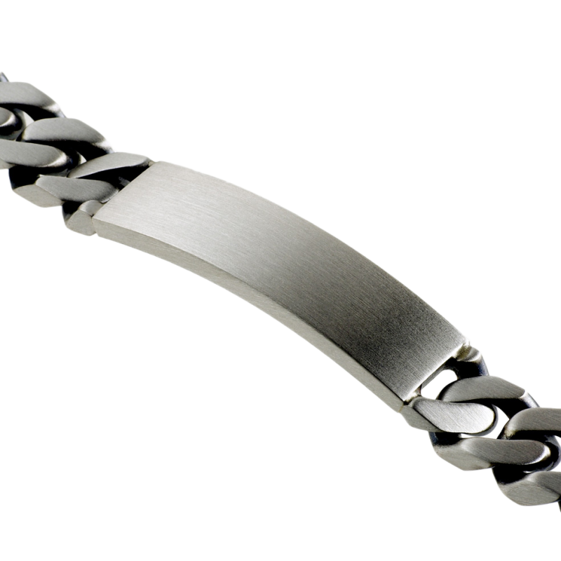 Identité en argent noirci, plaque 11 mm et maille gourmette