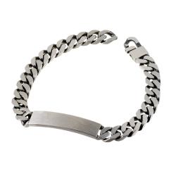 Identité en argent vieilli, plaque rectangle 8 mm et maille gourmette