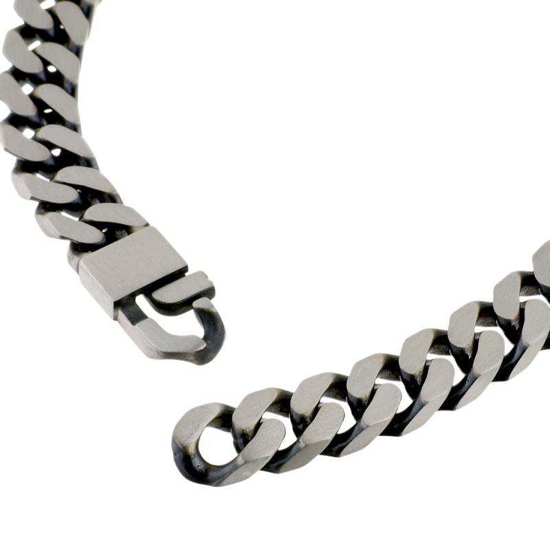 Identité en argent vieilli, plaque rectangle 8 mm et maille gourmette