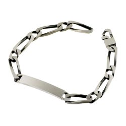 Identité en argent vieilli, plaque rectangle 7 mm et maille cheval alternée 1-1
