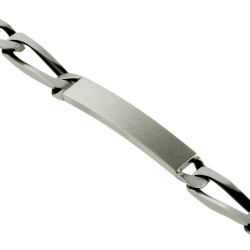Identité en argent vieilli, plaque rectangle 7 mm et maille cheval alternée 1-1