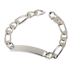 Identité en argent, plaque rectangle 9,5 mm et maille cheval alternée 1-2
