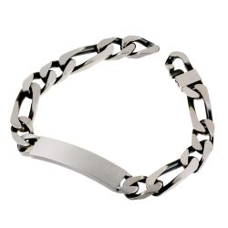 Identité en argent vieilli, plaque rectangle 9,5 mm et maille cheval alternée 1-2
