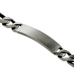 Identité en argent vieilli, plaque rectangle 9,5 mm et maille cheval alternée 1-2