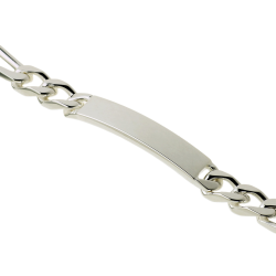 Identité en argent, plaque rectangle 7 mm et maille cheval alternée 1-3
