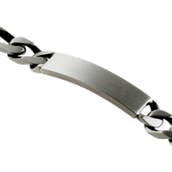 Identité en argent vieilli, plaque rectangle 9 mm et maille cheval alternée 1-3