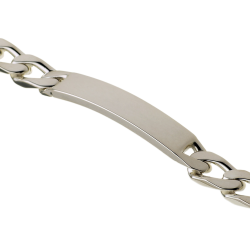 Identité en argent, plaque rectangle 7 mm et maille cheval resserrée