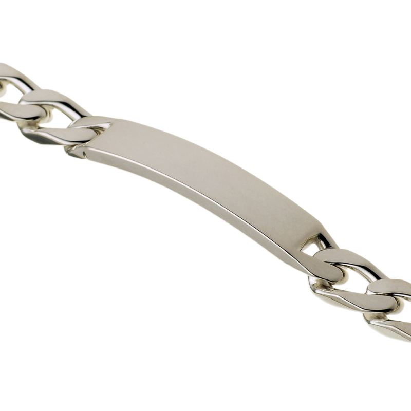Identité en argent, plaque rectangle 7 mm et maille cheval resserrée