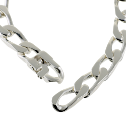 Identité en argent, plaque rectangle 9 mm et maille cheval resserrée