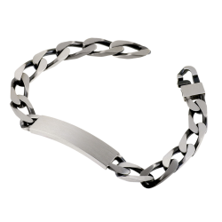 Identité en argent vieilli, plaque rectangle 9 mm et maille cheval resserrée