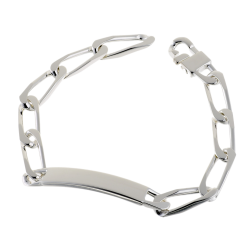 Identité en argent, plaque rectangle 8 mm et maille cheval