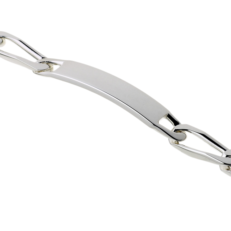 Identité en argent, plaque rectangle 8 mm et maille cheval