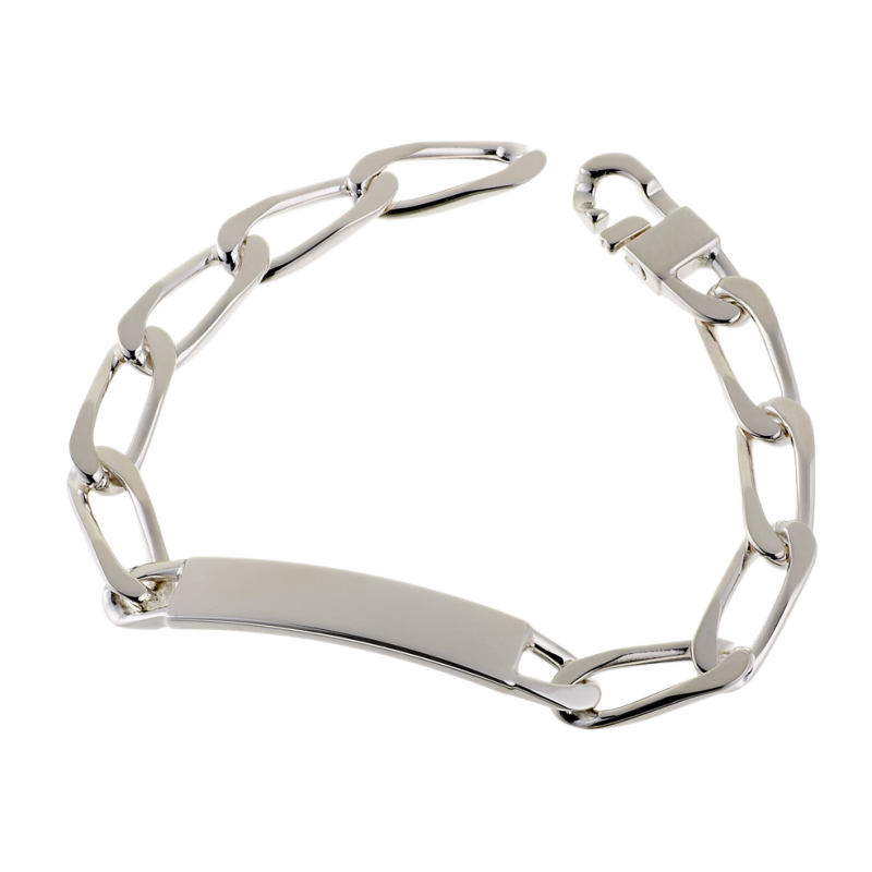 Identité en argent, plaque rectangle 9 mm et maille cheval