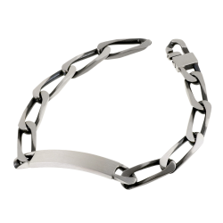 Identité en argent vieilli, plaque rectangle 8 mm et maille cheval