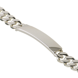 Identité en argent, plaque rectangle diamantée 8 mm et maille gourmette