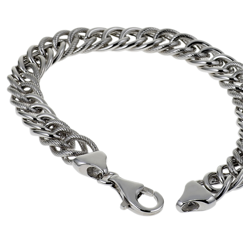 Bracelet en argent rhodié maille gourmette striée