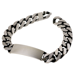 Identité en argent vieilli, plaque rectangle 12 mm et maille gourmette
