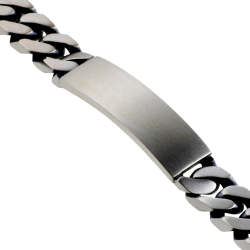 Identité en argent vieilli, plaque rectangle 12 mm et maille gourmette