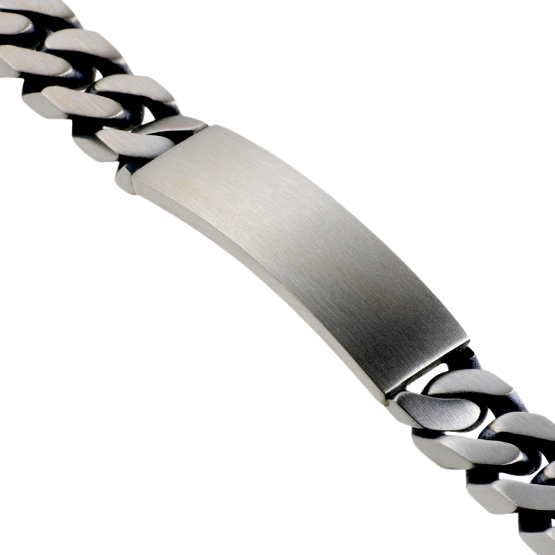 Identité en argent vieilli, plaque rectangle 12 mm et maille gourmette
