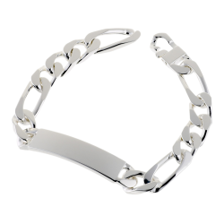 Identité en argent, plaque rectangle 11 mm et maille cheval alternée 1-3
