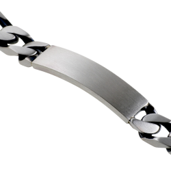 Identité en argent vieilli, plaque rectangle 11 mm et maille cheval alternée 1-3