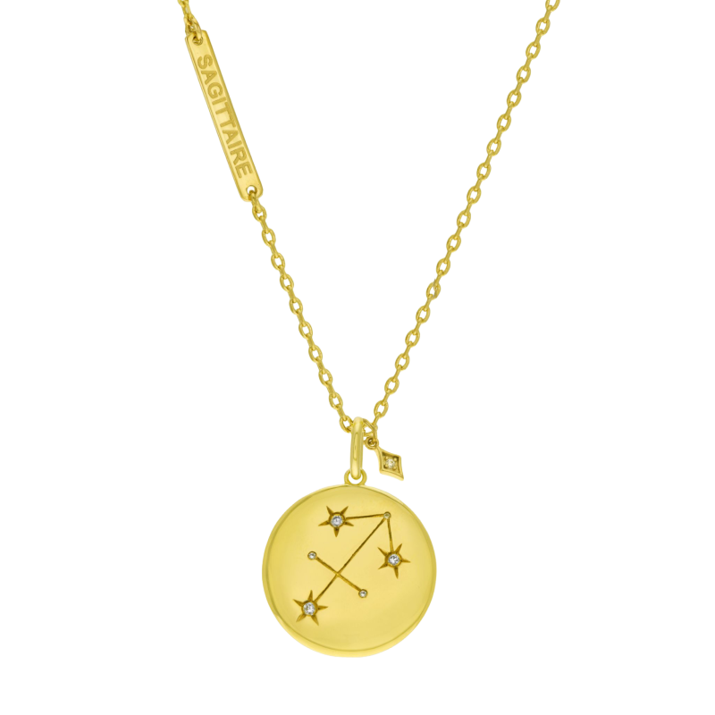 Collier en plaqué or et oxydes de zirconium, sagittaire