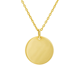 Collier en plaqué or, plaque ronde 19,5 mm