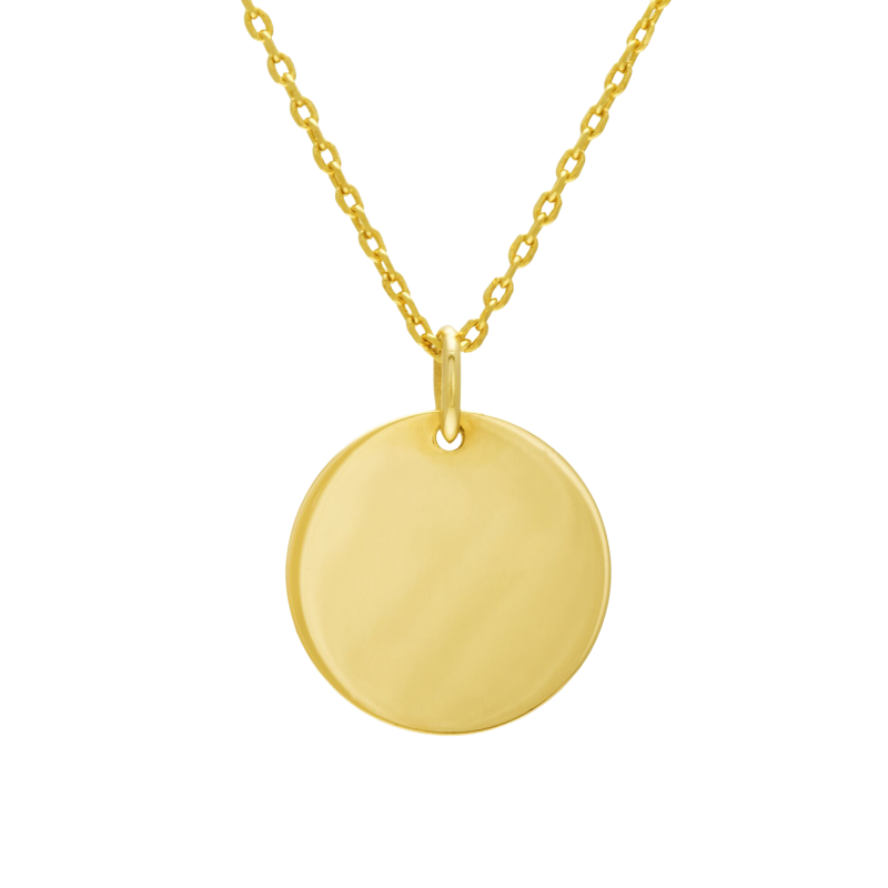Collier en plaqué or, plaque ronde 19,5 mm
